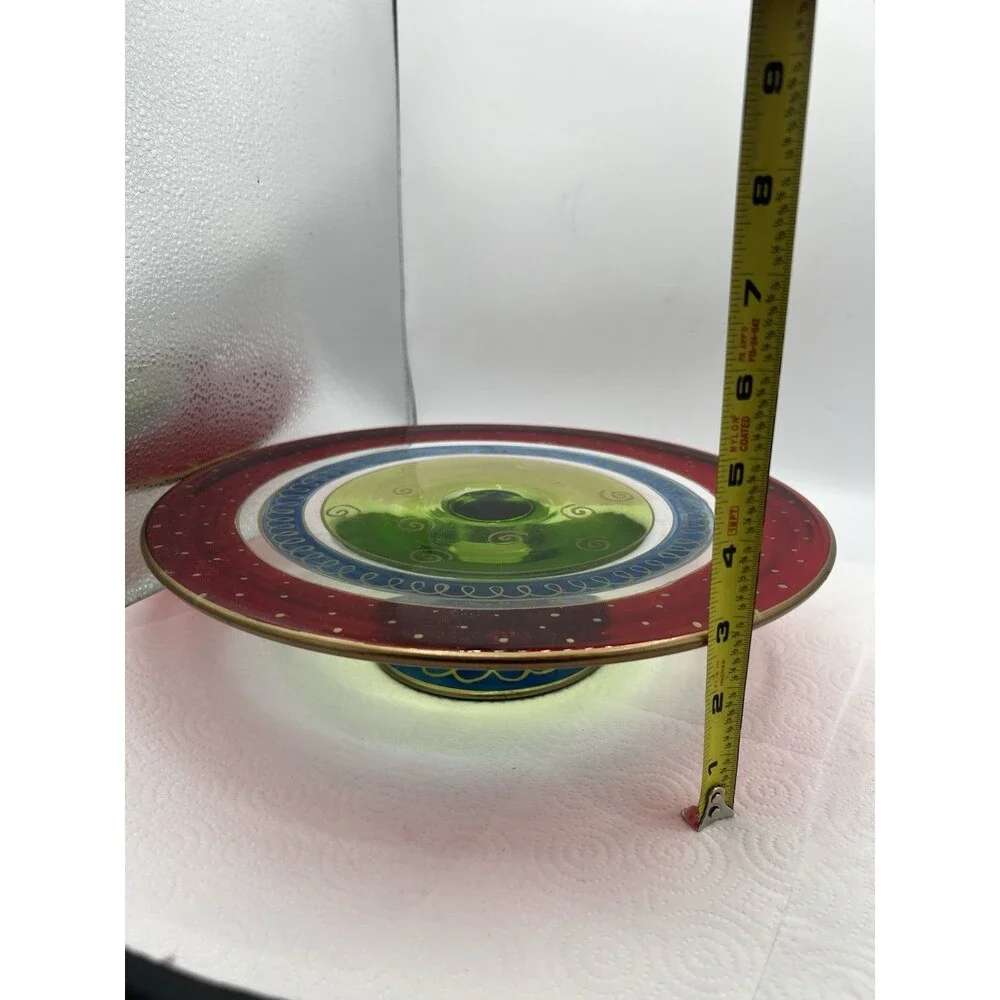 Pier 1 Festive Stripe Cake Plate Christmas Holiday Colorful 11 3/4”
